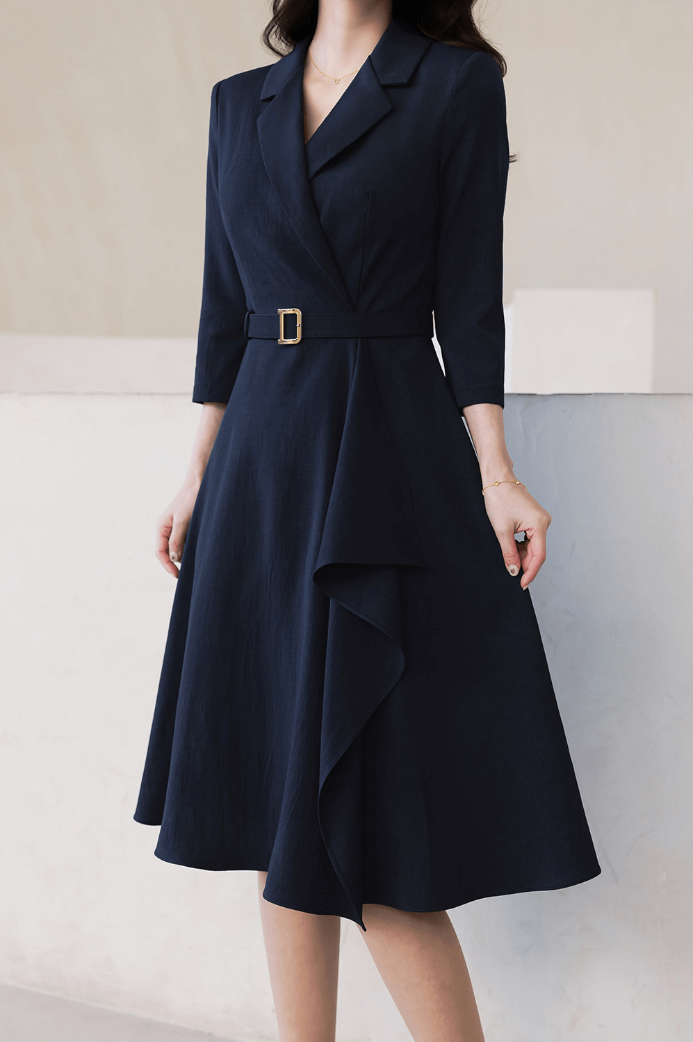 Asymmetric Ruffle Belted Dress with Feminine Flair