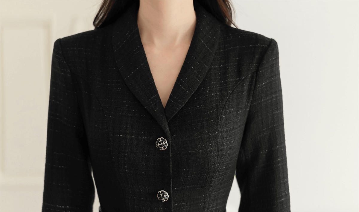 Classic Elegance Shawl Collar Tweed Shirt Dress