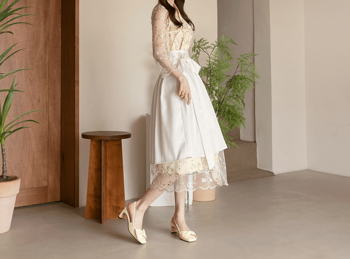Elegance Satin Midi Modern Hanbok Wrap Skirt