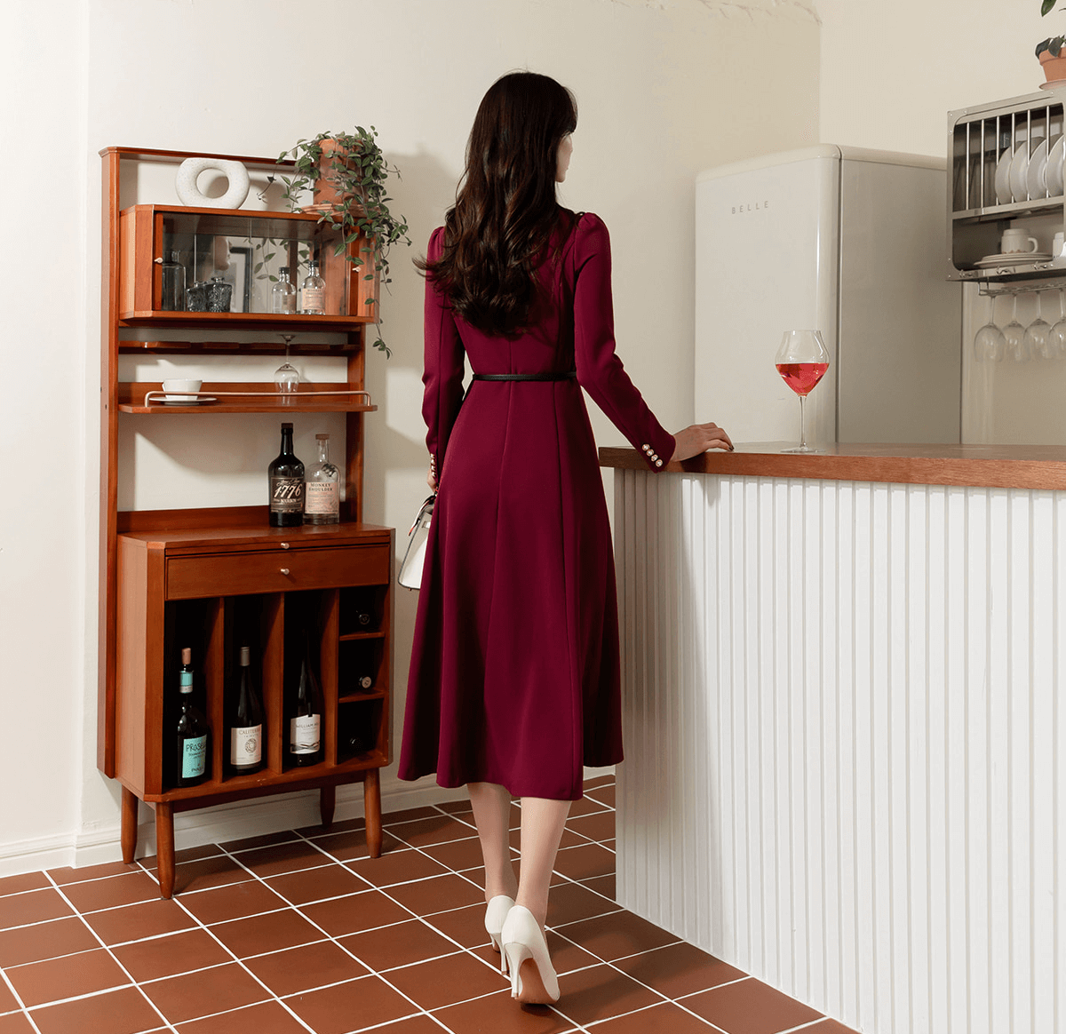 Timeless Elegance V-Neck Belted Flare Dress