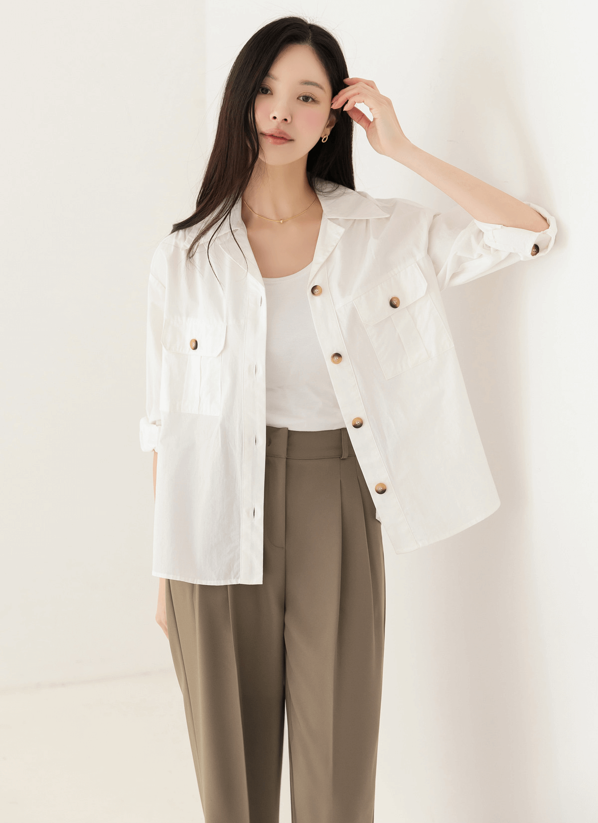 Tailored Pintuck Wide-Leg Slacks with Back Elastic