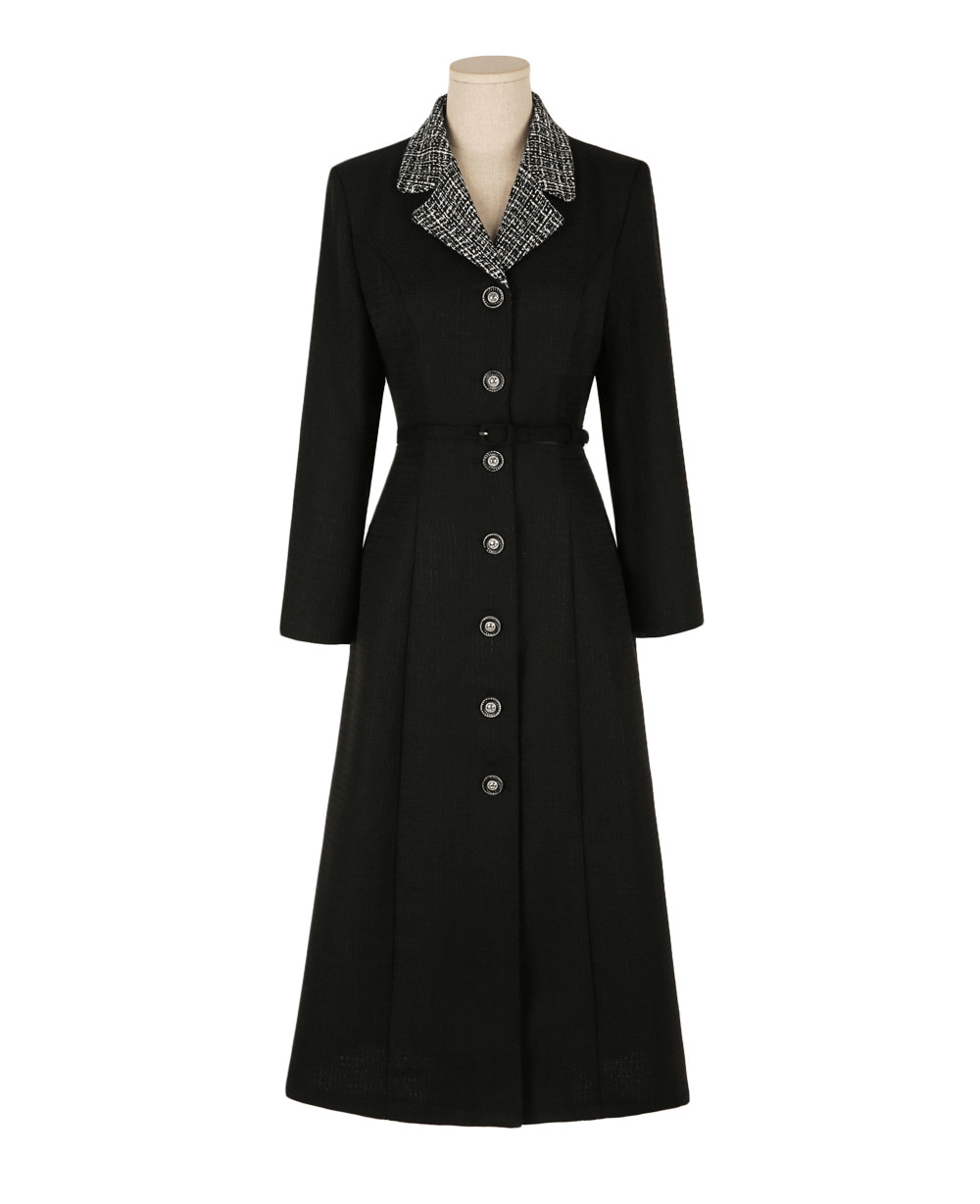 Modern Tweed Collar Belted Dress with Sophisticated Flair