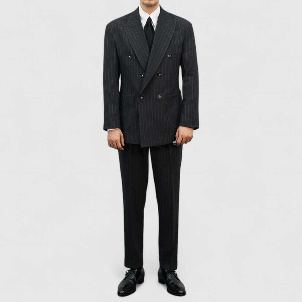 Charcoal Gray Wool Striped Double Suit Jacket