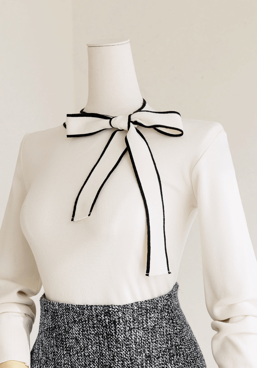 Ribbon-Accent Knit with Contrast Details