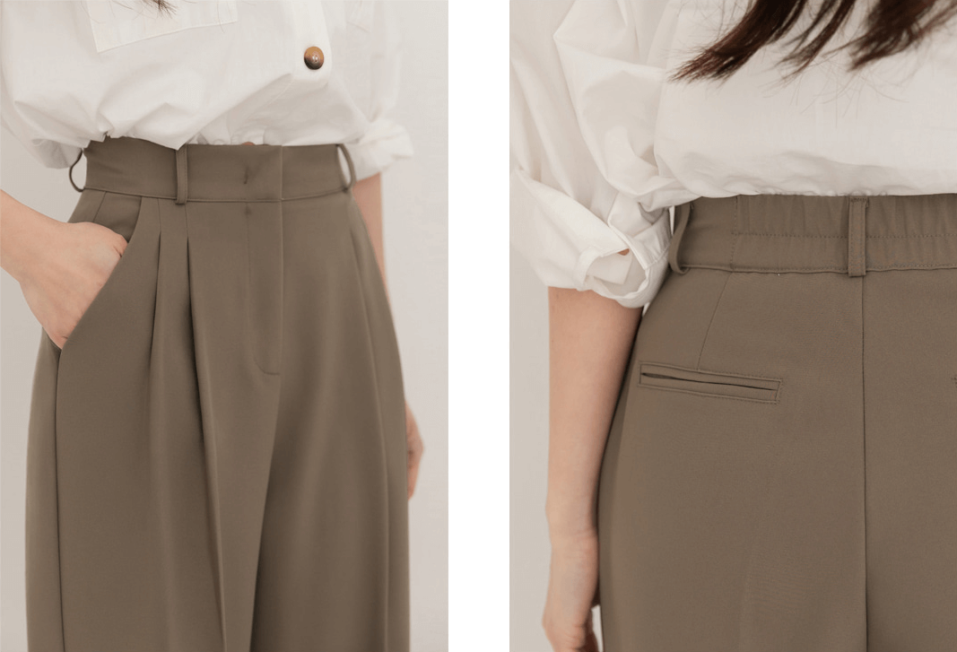 Tailored Pintuck Wide-Leg Slacks with Back Elastic