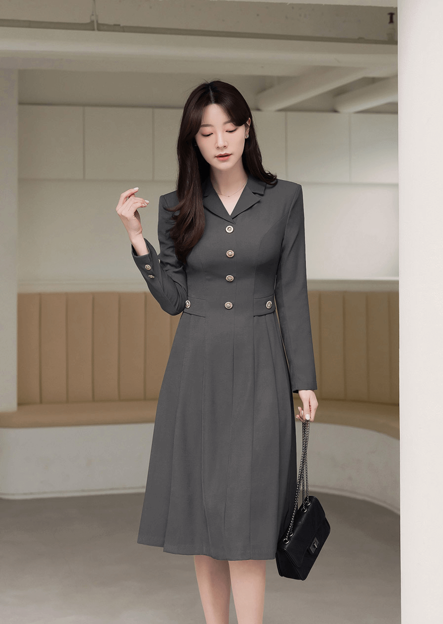 Elegance with a Feminine Touch Grey Pleated Flare Dress