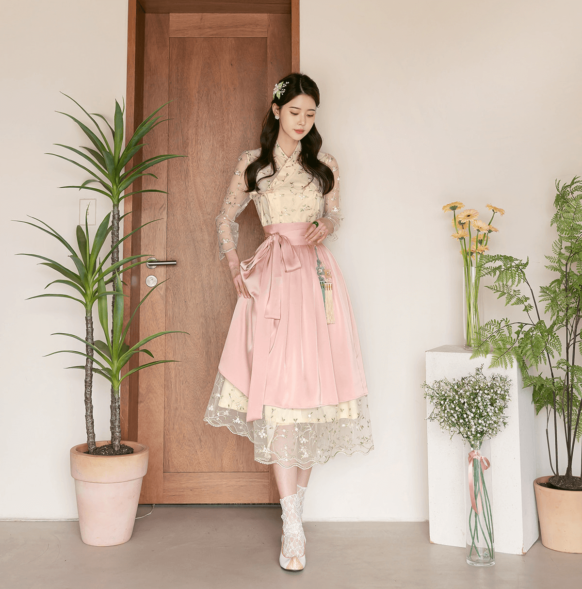 Elegance Satin Midi Modern Hanbok Wrap Skirt