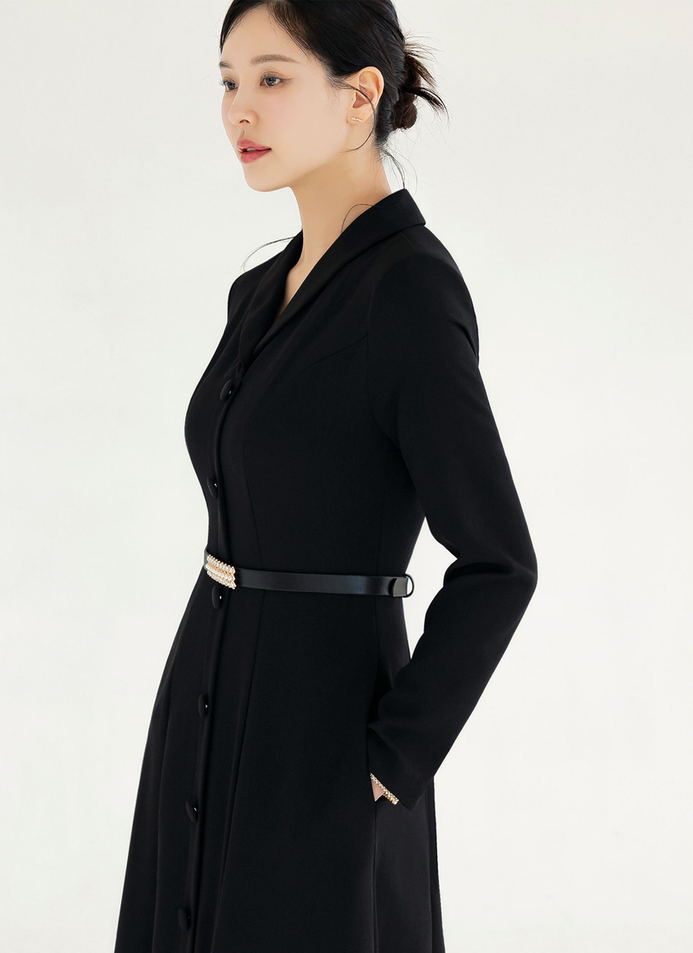 Shawl Collar Flare Midi Dress with Waist Belt – Elegant Dress for Special Occasions