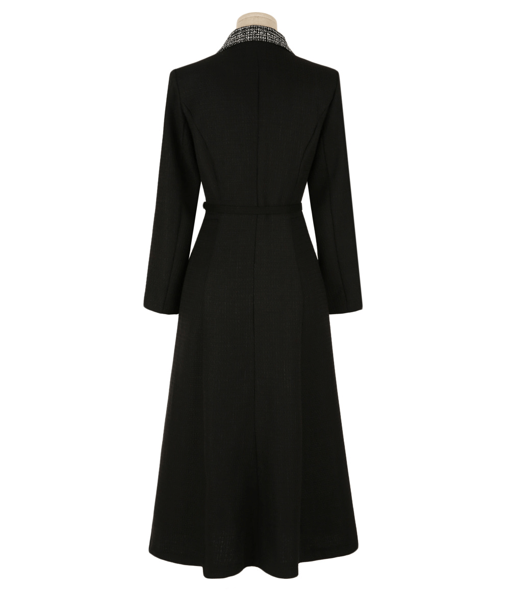 Modern Tweed Collar Belted Dress with Sophisticated Flair