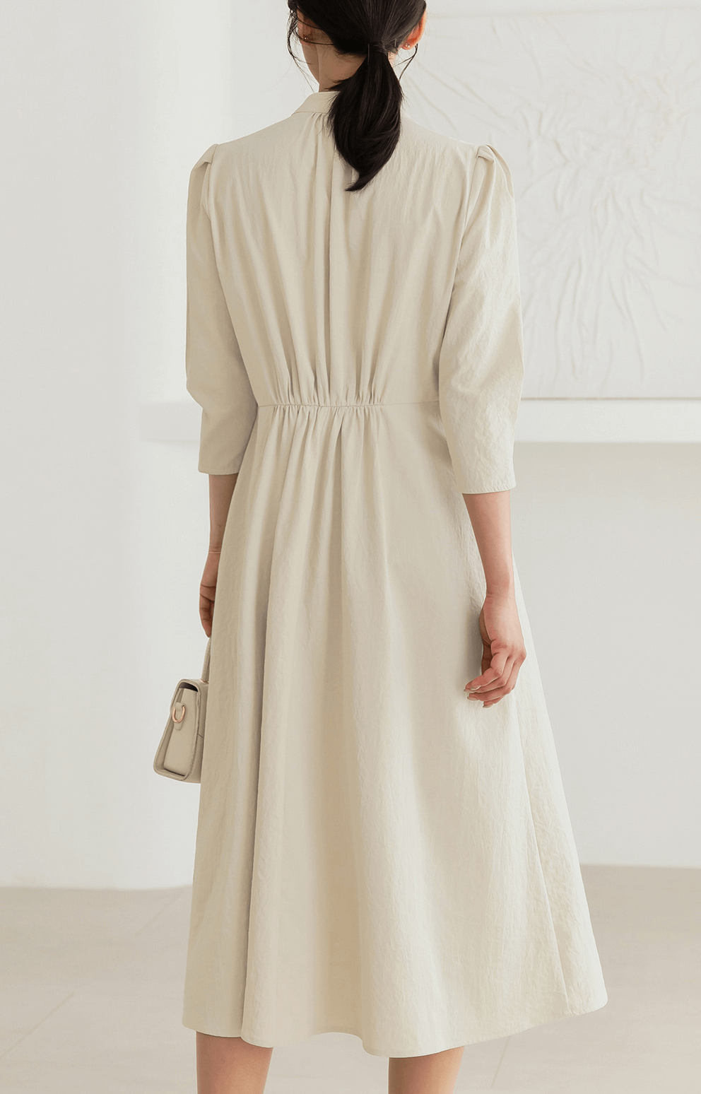 Elegant Puff-Sleeve Shirt Dress with Belt