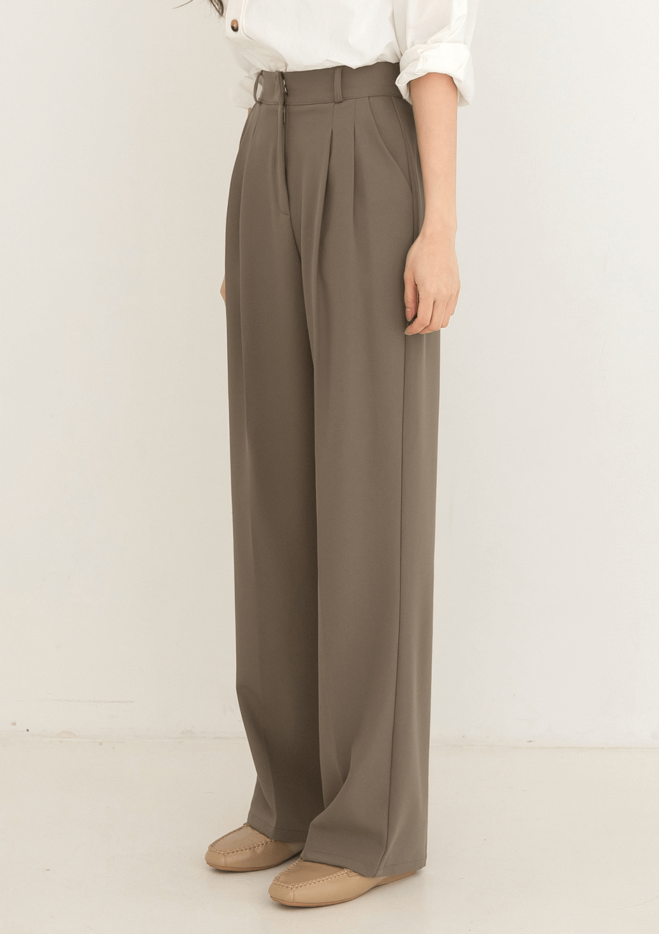 Tailored Pintuck Wide-Leg Slacks with Back Elastic