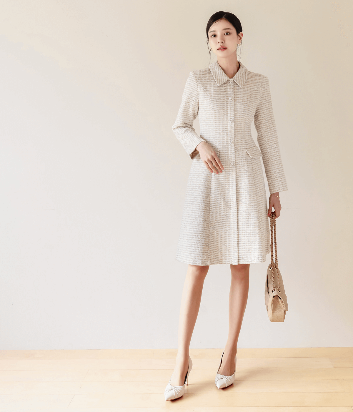 Demure Tweed Flare Mini Dress