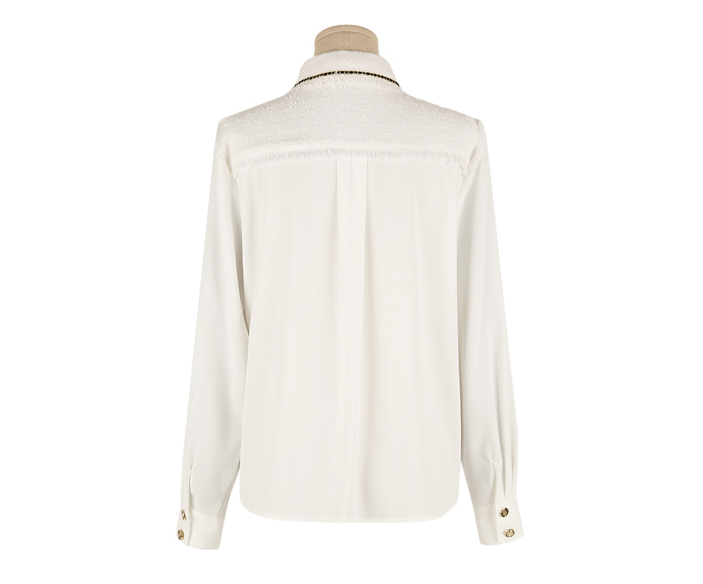 Chic Tweed Blouse with Unique Accents