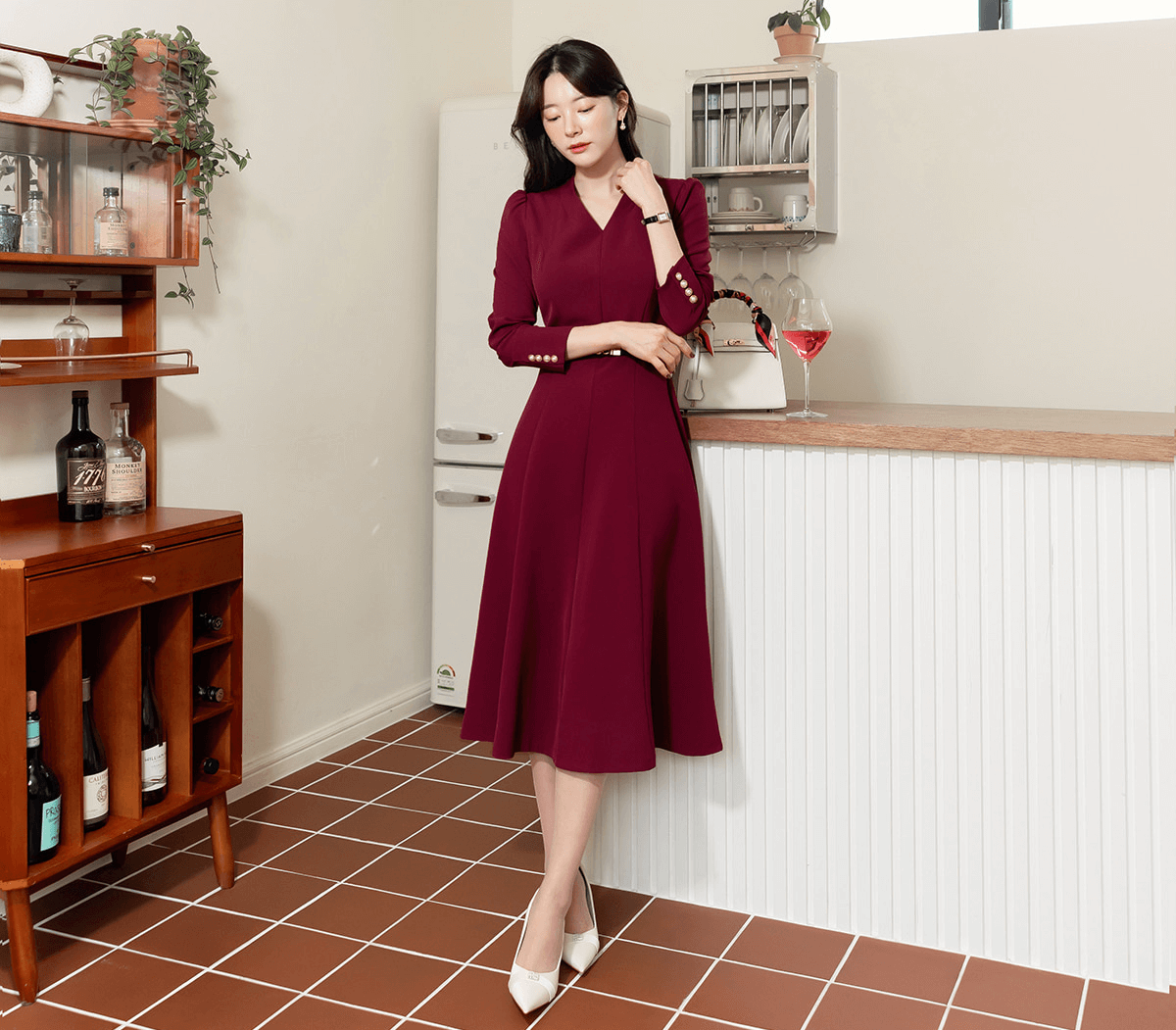 Timeless Elegance V-Neck Belted Flare Dress