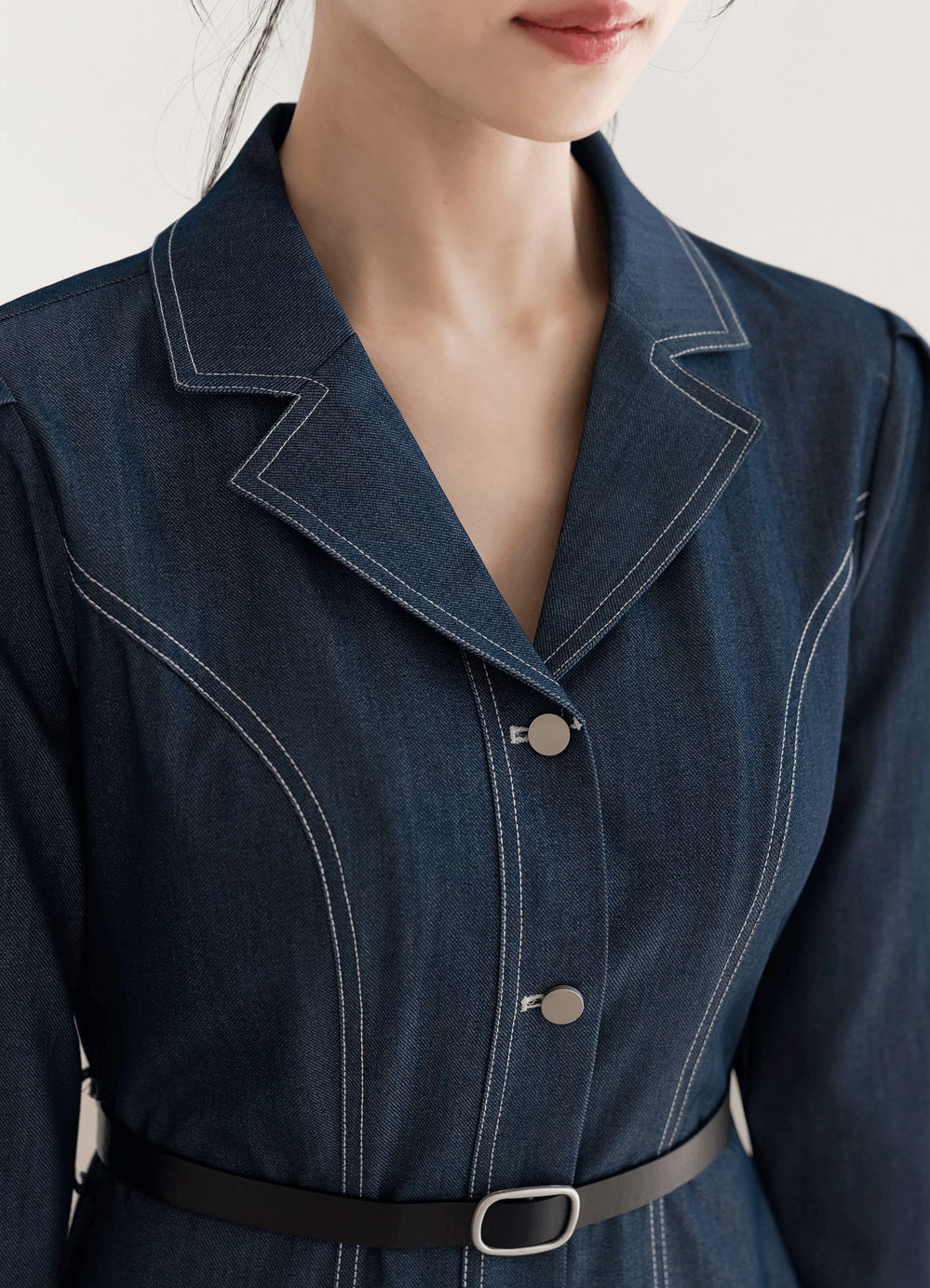 Chic Contrast-Stitch Denim Shirt Dress