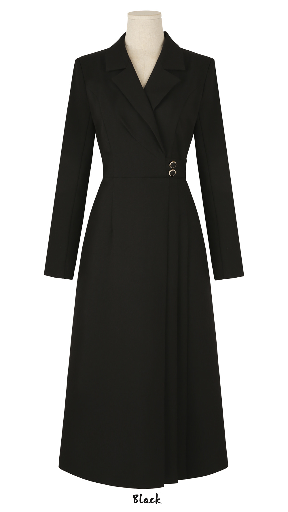 Half Pleated Midi Dress with Waist Button Detail – Elegant Korean Formal Dress for Special Occasions