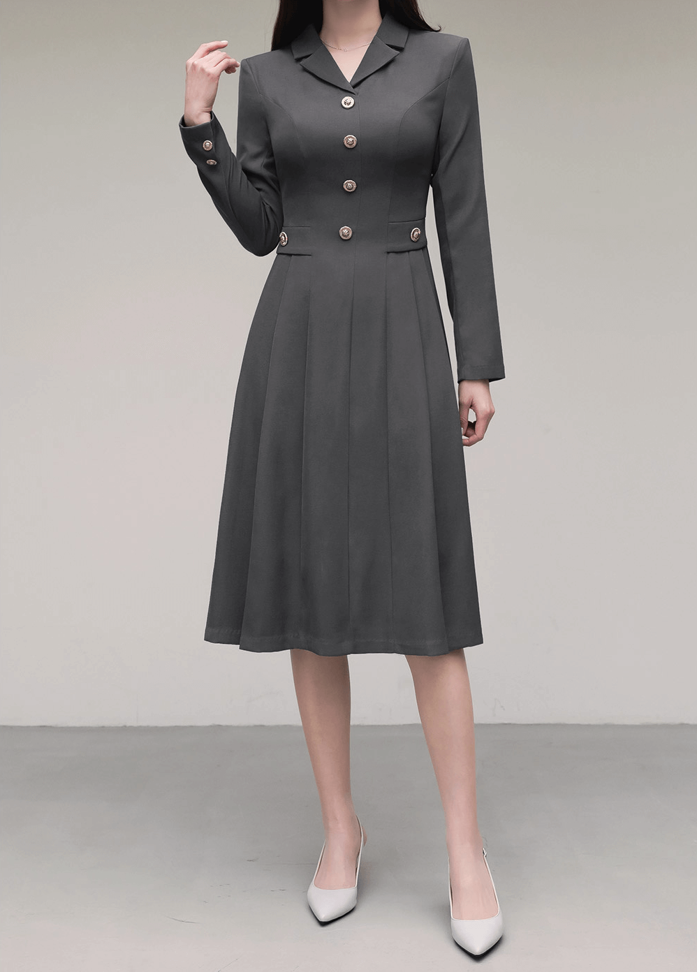 Elegance with a Feminine Touch Grey Pleated Flare Dress