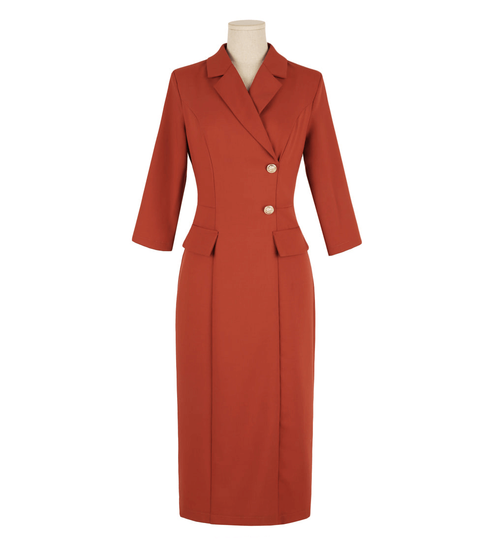 Elegant High-Waist Dress with Gold Button Accents