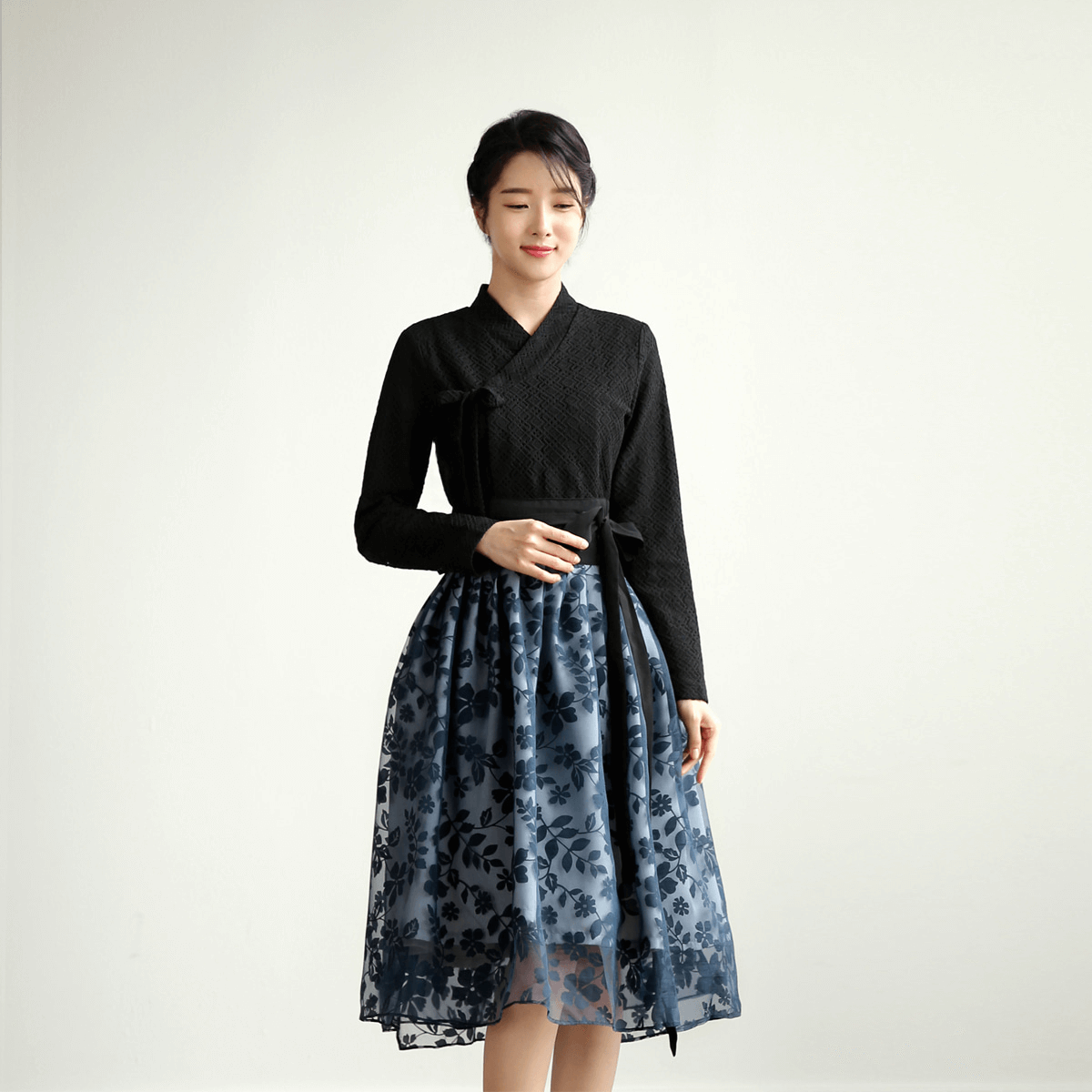 Floral Pattern Modern Hanbok Wrap Skirt