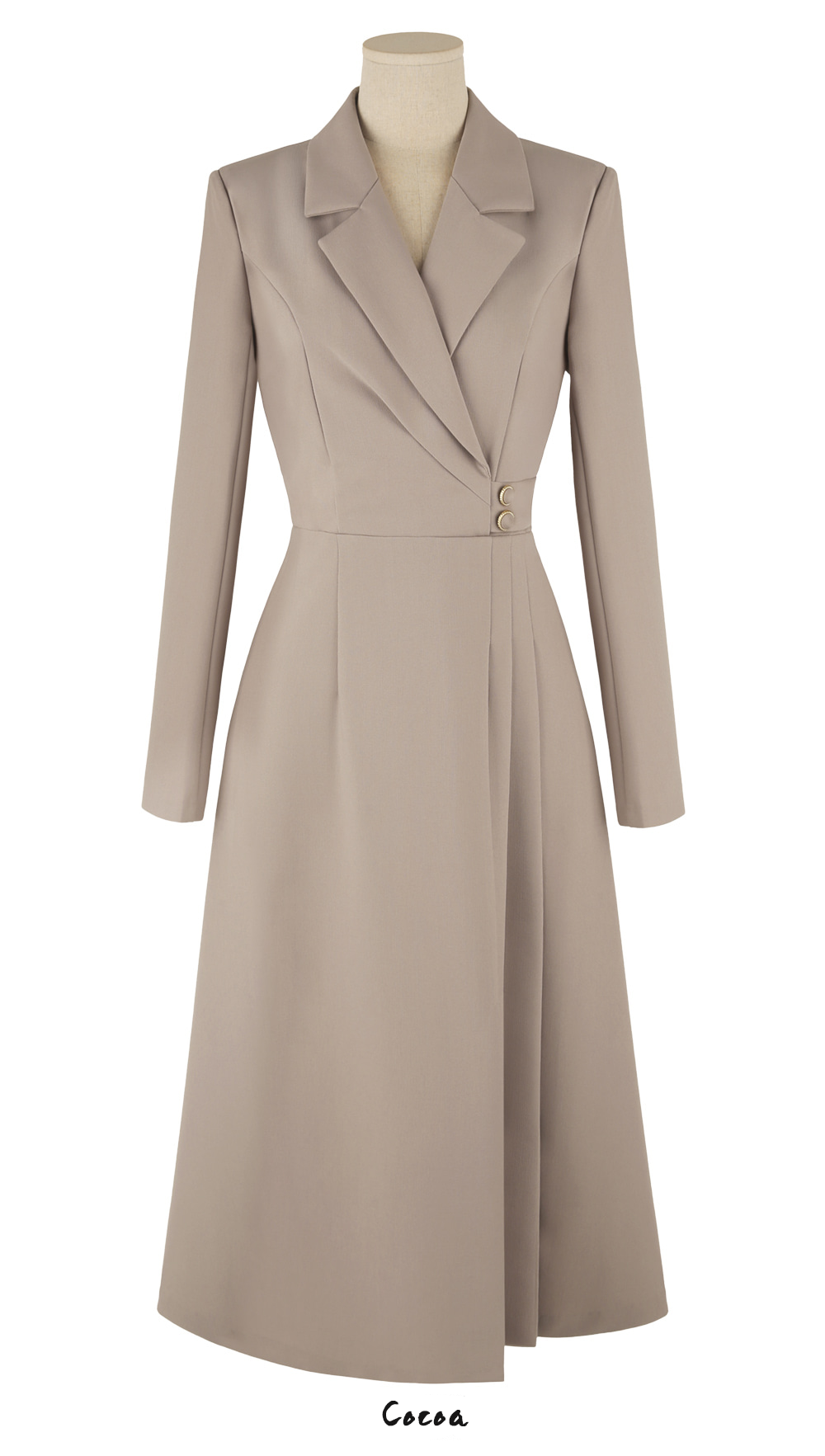 Half Pleated Midi Dress with Waist Button Detail – Elegant Korean Formal Dress for Special Occasions