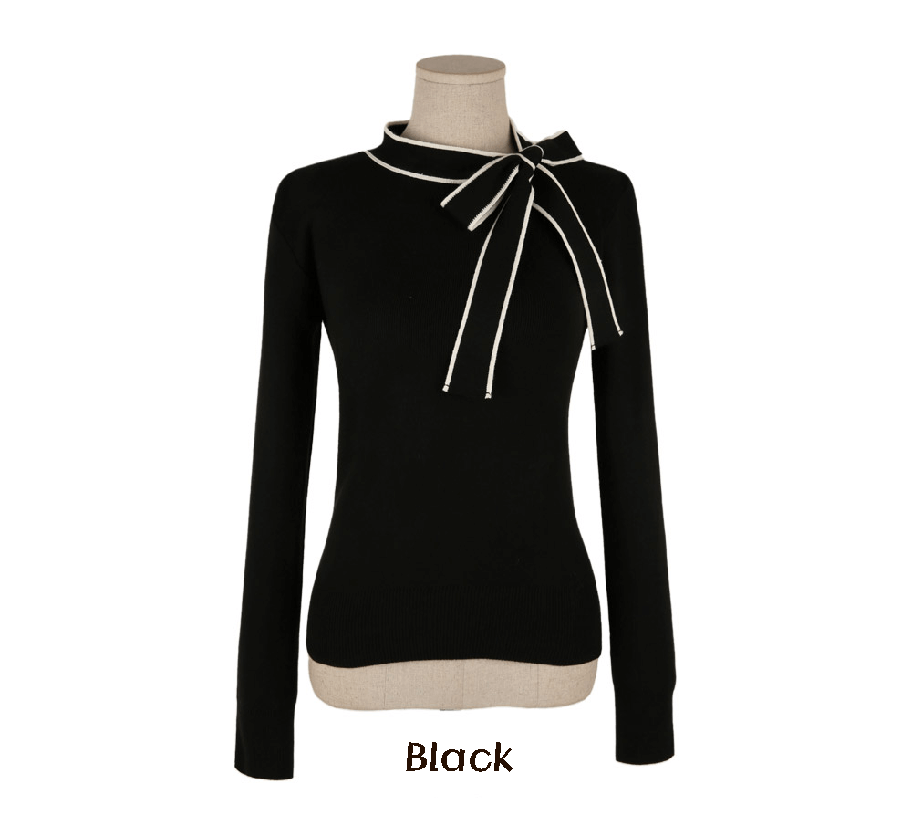 Ribbon-Accent Knit with Contrast Details