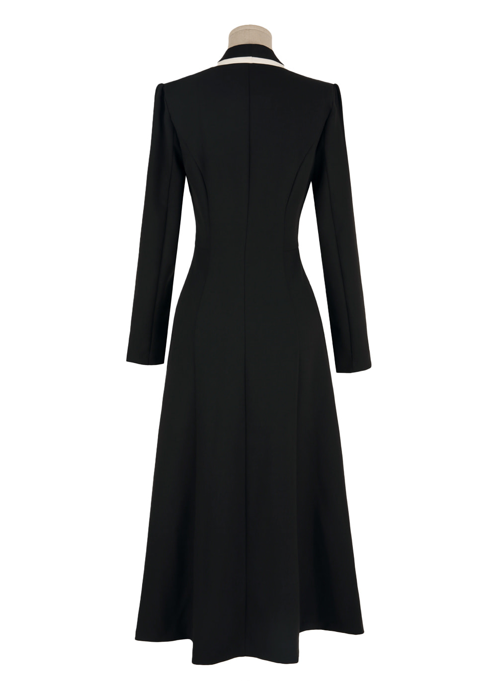 Flare Dress with Small Shawl Collar, Contrast Trim, and Button-Front Closure