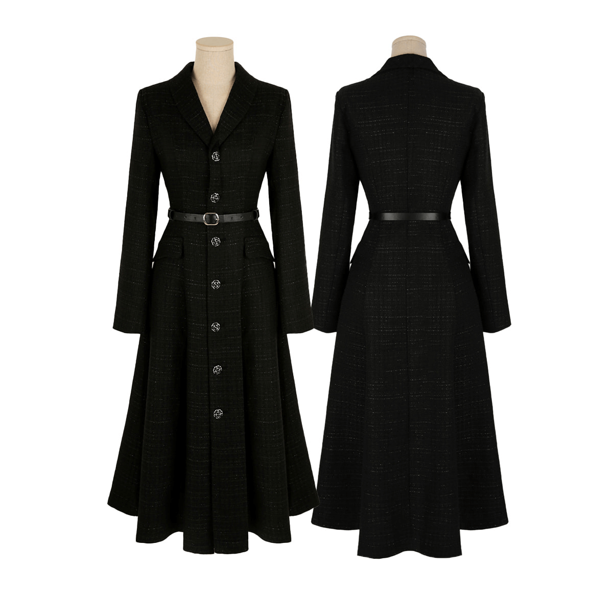 Classic Elegance Shawl Collar Tweed Shirt Dress