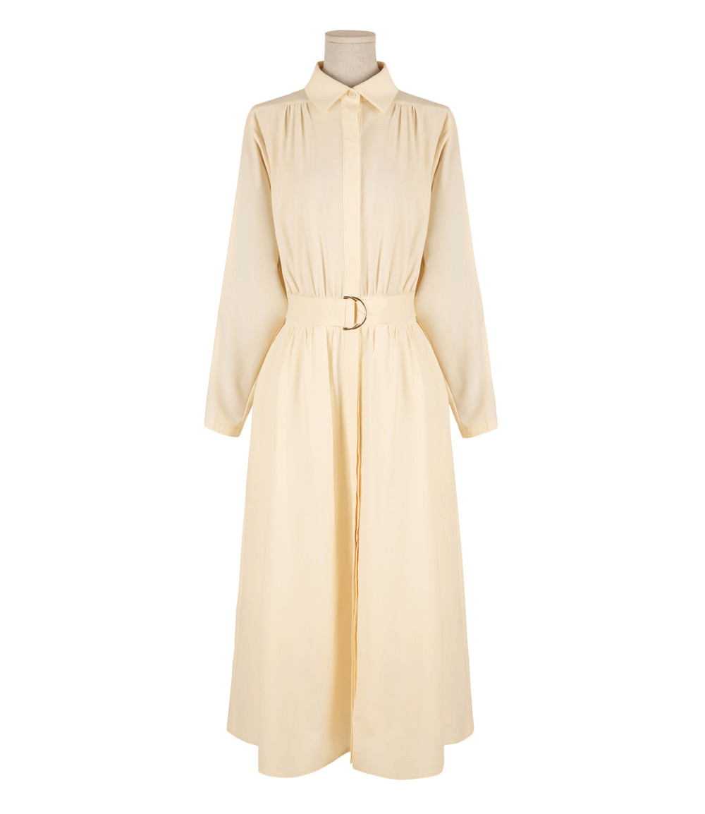 Elegant Shirt Collar Flare Dress with Belt