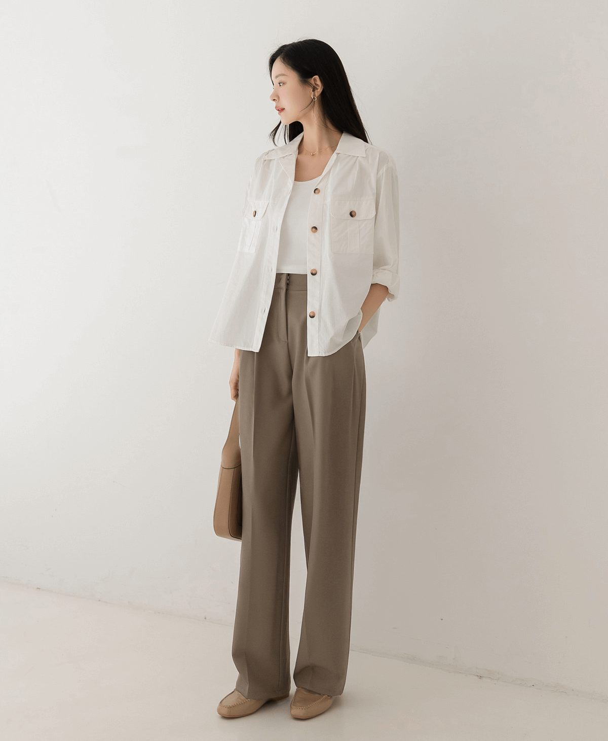 Tailored Pintuck Wide-Leg Slacks with Back Elastic