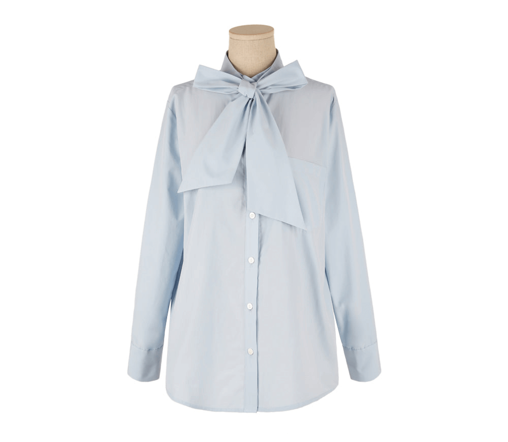 Elegant Tie-Neck Blouse with Puff Sleeves