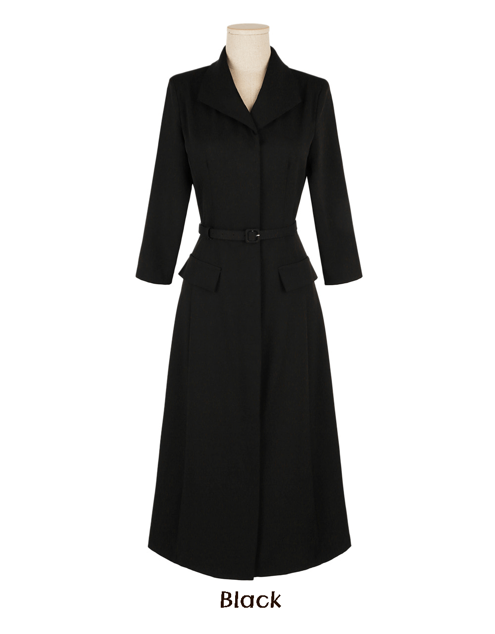 Flap-Pocket Belted Dress with Modern Sophistication
