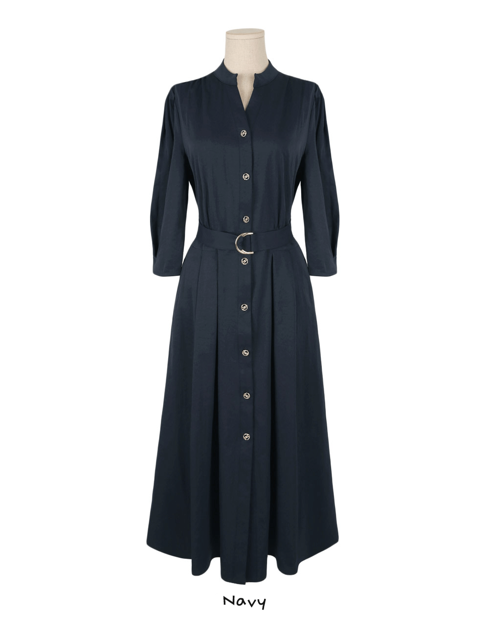 Elegant Puff-Sleeve Shirt Dress with Belt
