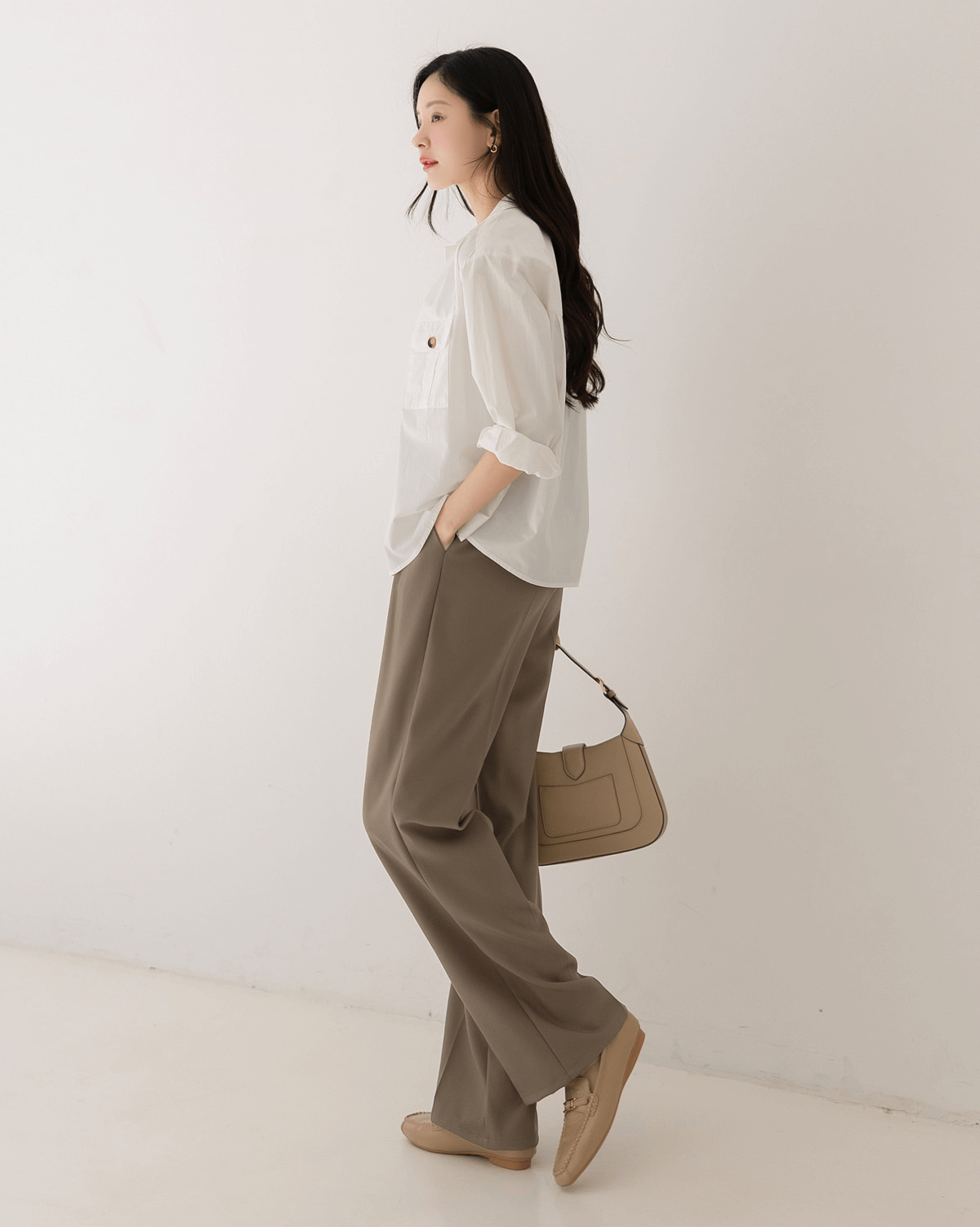 Tailored Pintuck Wide-Leg Slacks with Back Elastic
