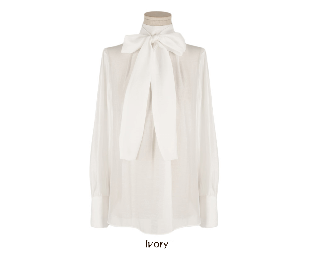 Sheer Elegance Tie-Neck Pintuck Blouse