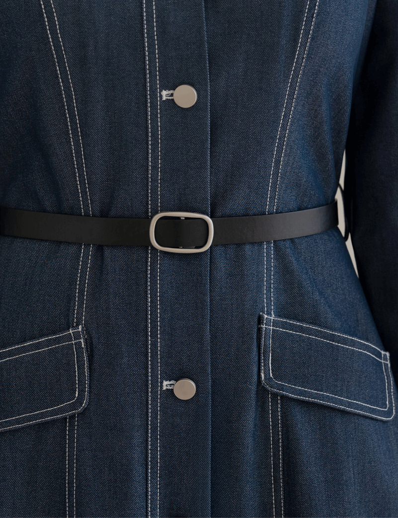 Chic Contrast-Stitch Denim Shirt Dress