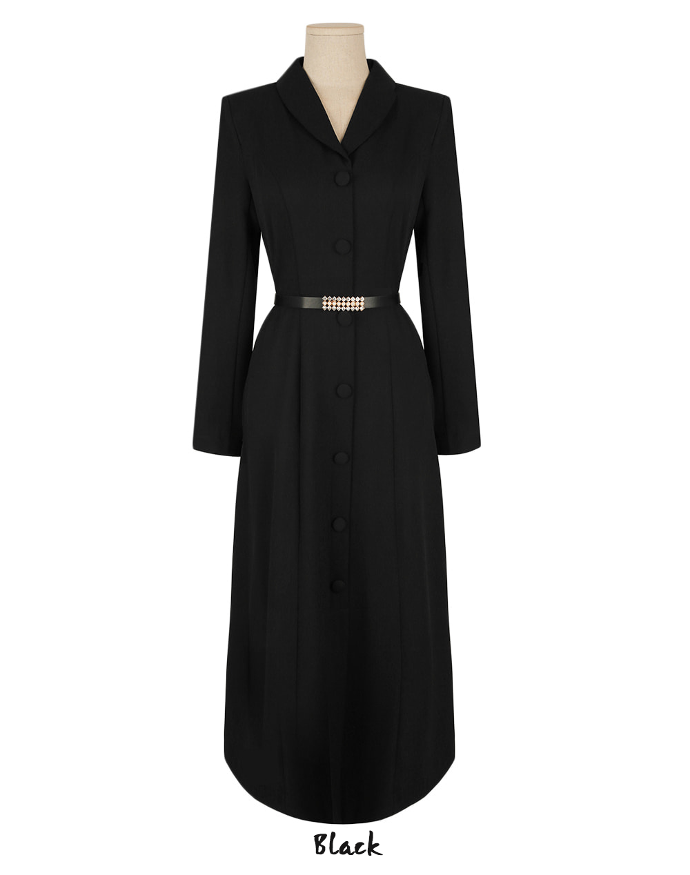 Shawl Collar Flare Midi Dress with Waist Belt – Elegant Dress for Special Occasions