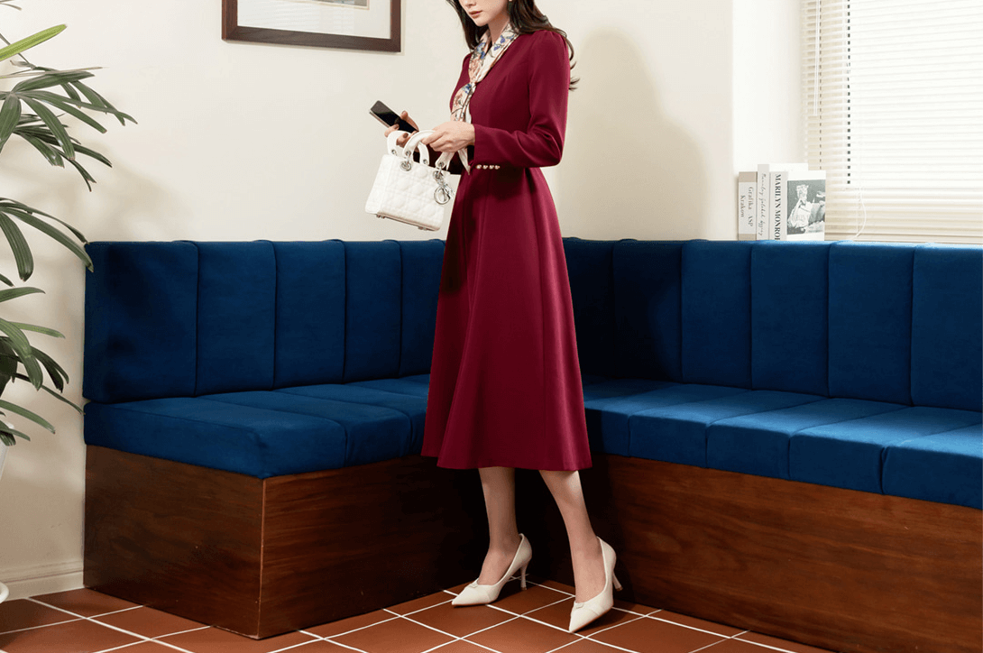 Timeless Elegance V-Neck Belted Flare Dress