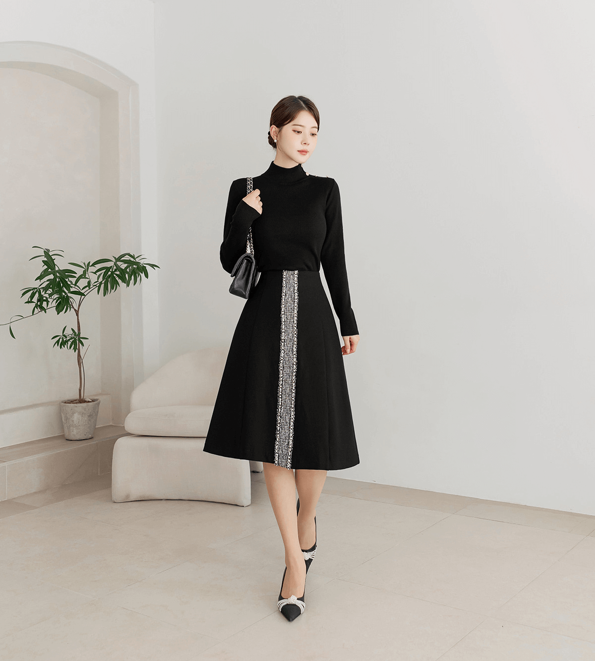 Unique Blend of Tweed Accents Semi-Flare Skirt