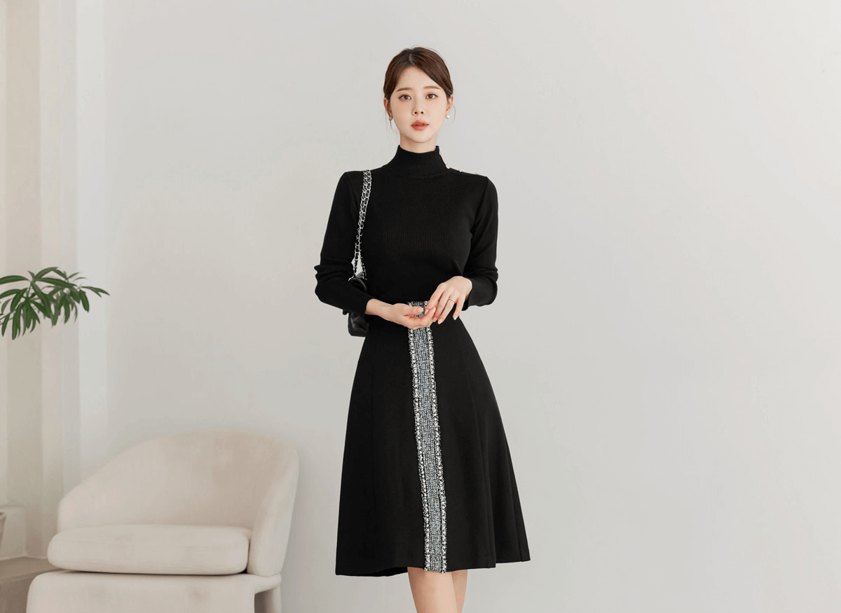 Unique Blend of Tweed Accents Semi-Flare Skirt