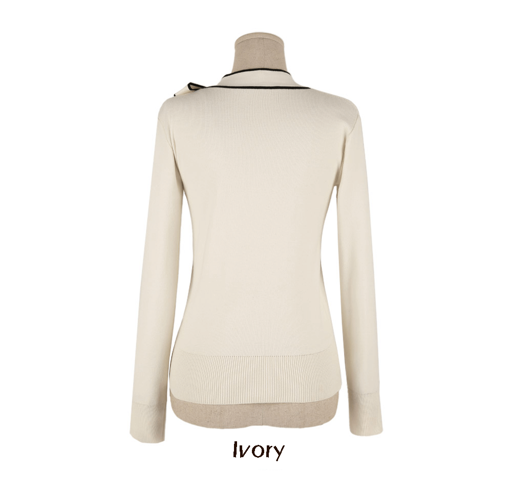 Ribbon-Accent Knit with Contrast Details