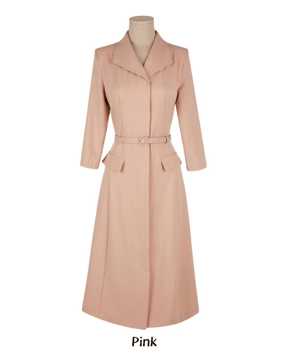 Flap-Pocket Belted Dress with Modern Sophistication