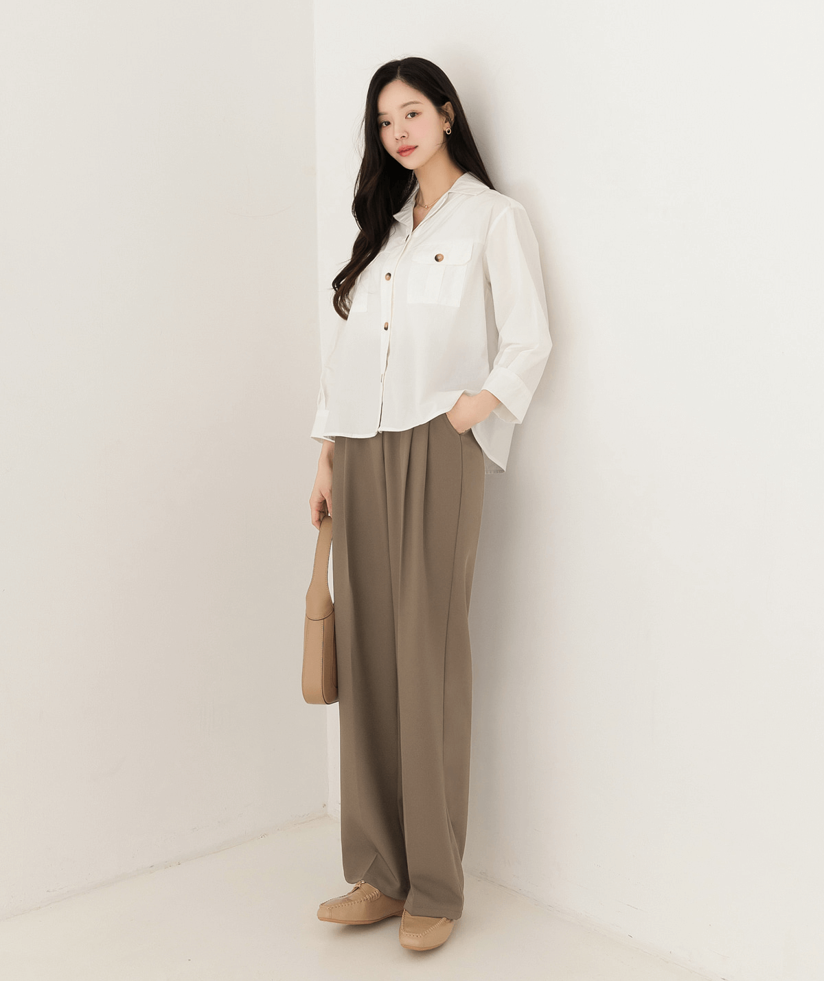 Tailored Pintuck Wide-Leg Slacks with Back Elastic