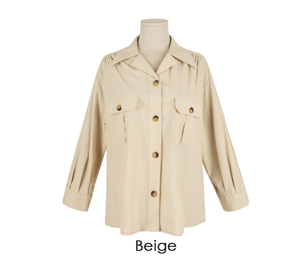 Effortlessly Chic Cotton Open-Collar Shirt with Double Pockets