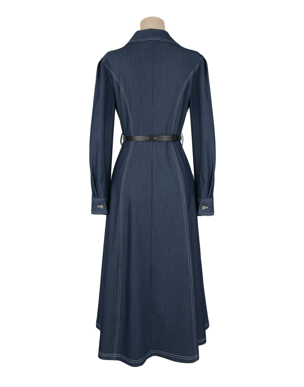 Chic Contrast-Stitch Denim Shirt Dress