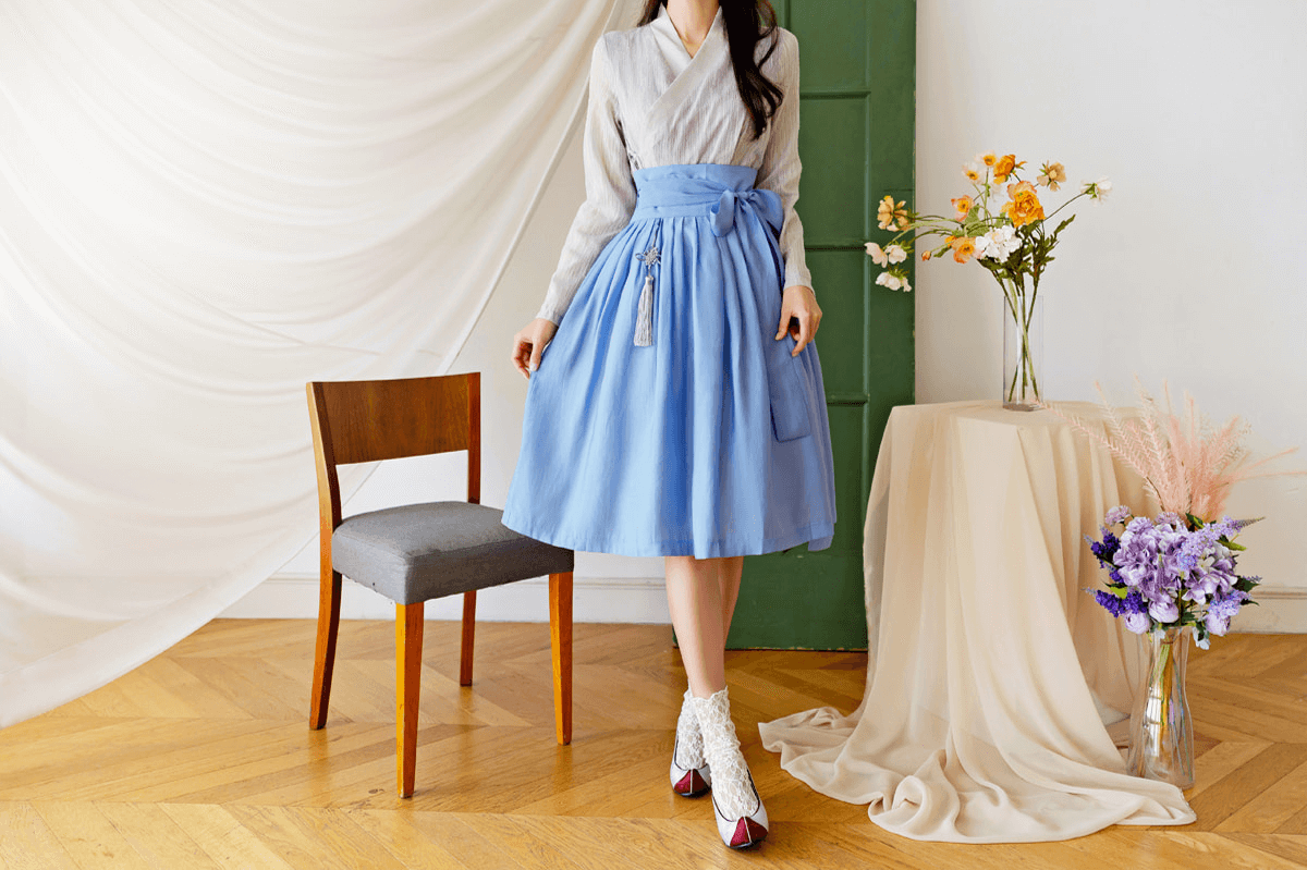 Elegant Feminine Modern Hanbok Wrap Dress