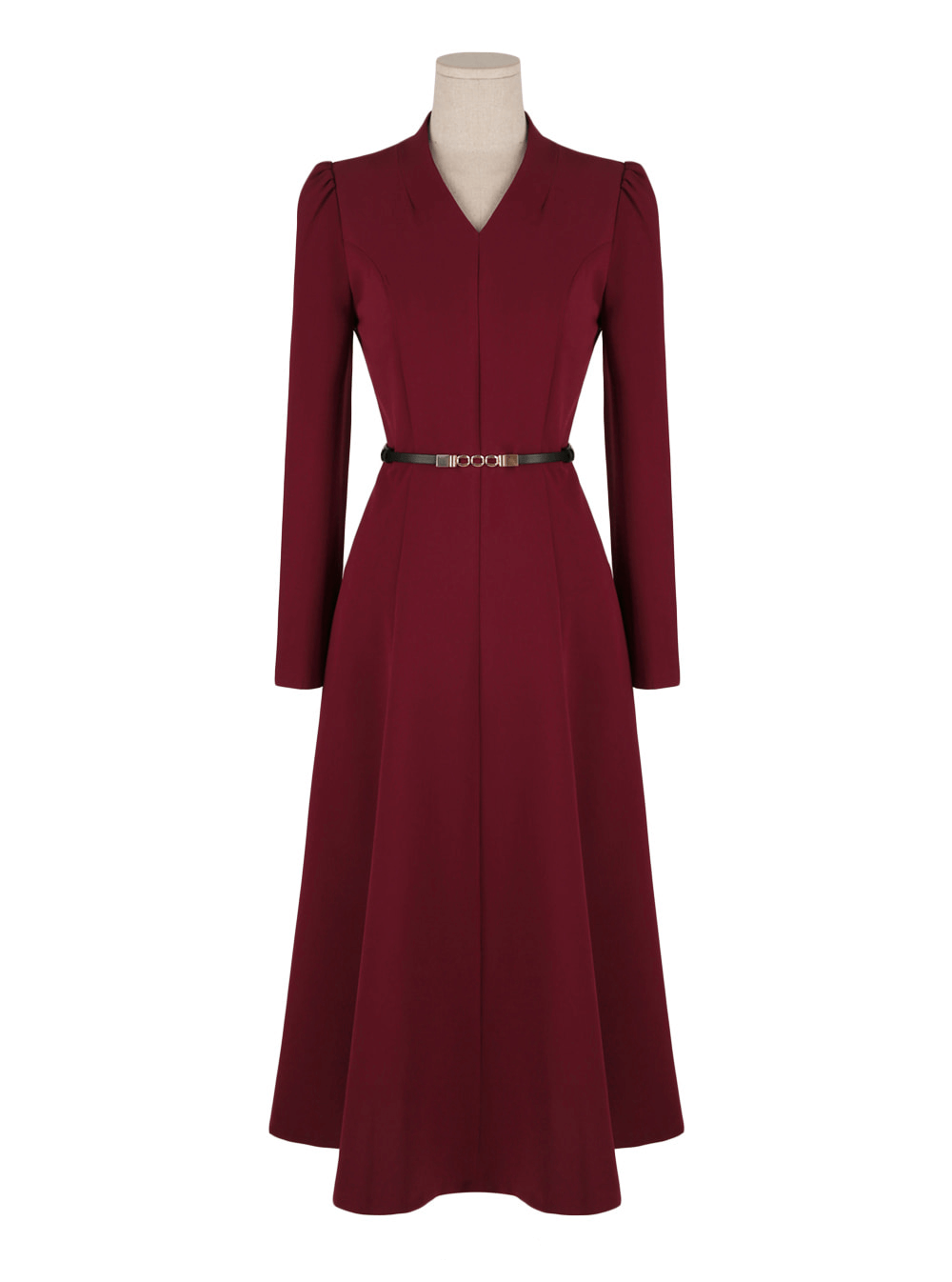 Timeless Elegance V-Neck Belted Flare Dress
