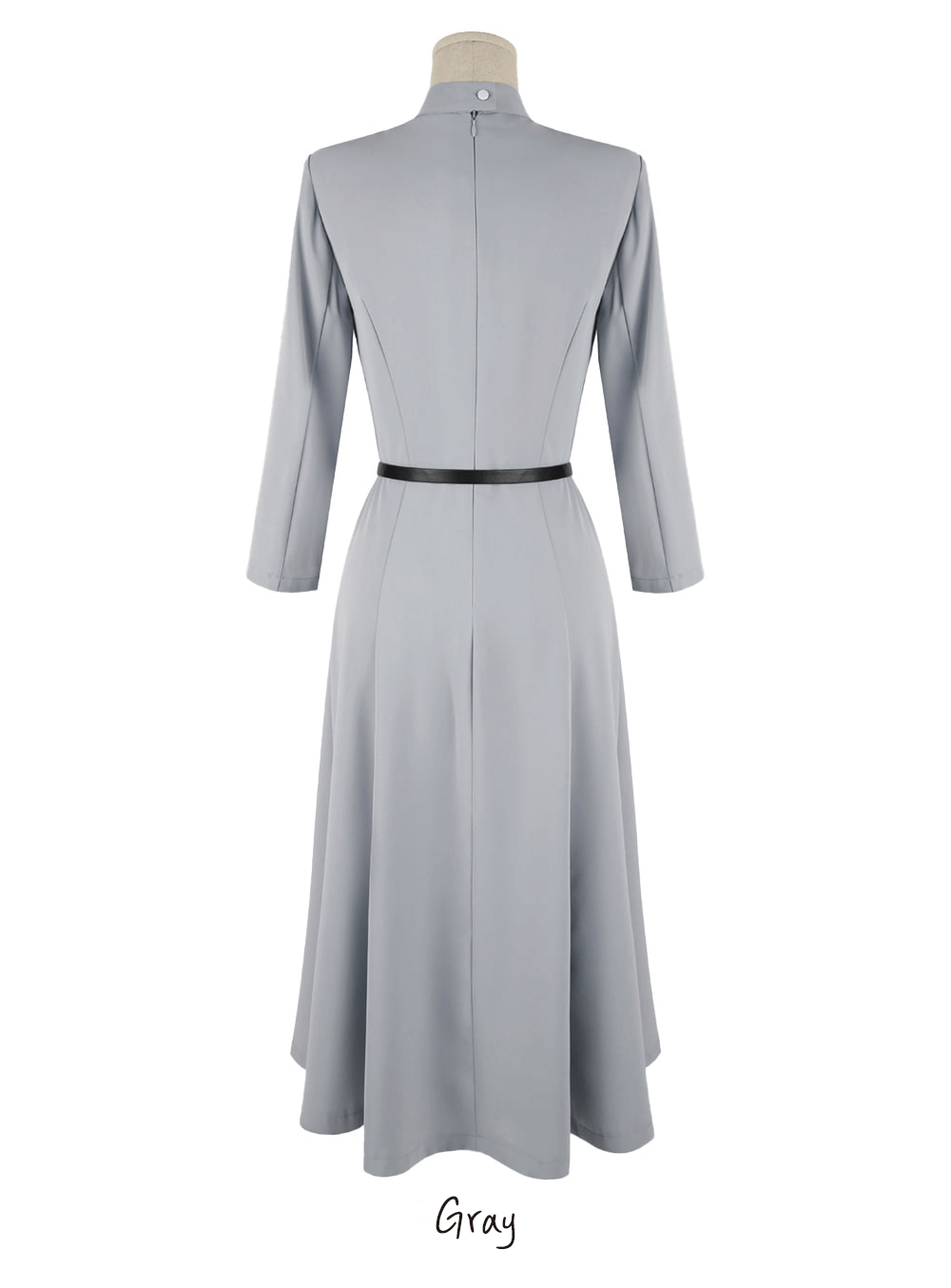 Elegant Tie-Neck Flare Dress with Belted Waist