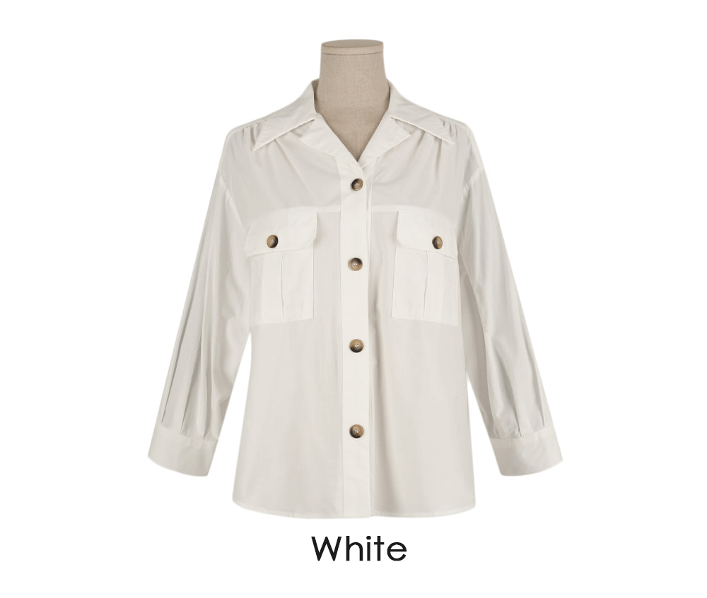 Effortlessly Chic Cotton Open-Collar Shirt with Double Pockets
