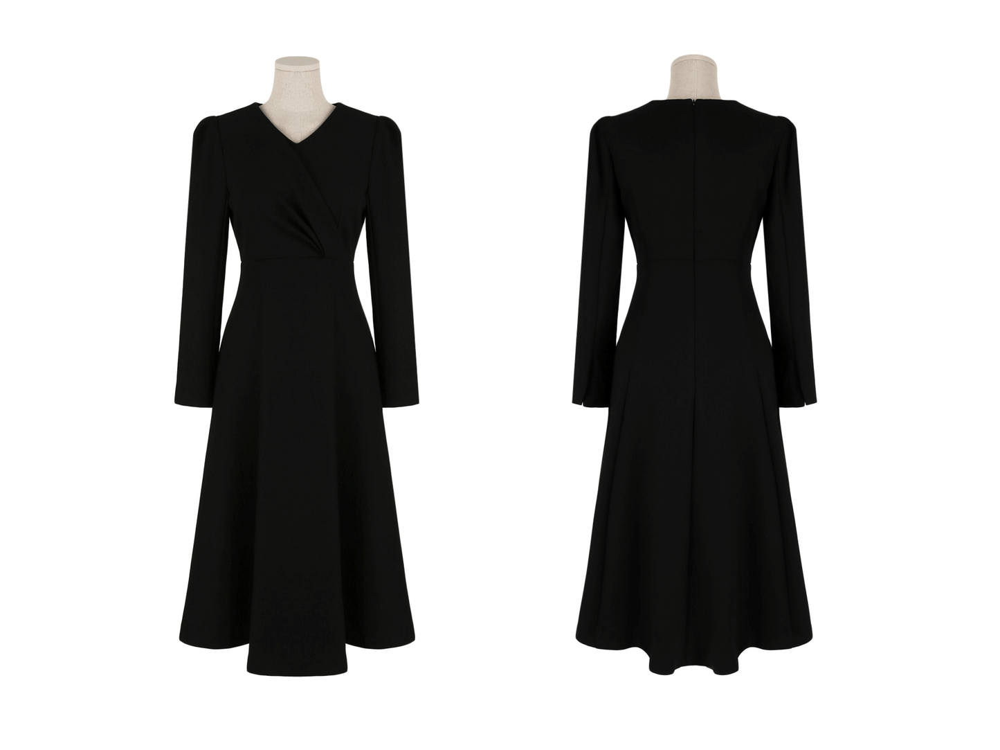 Vestido negro voluminoso con vuelo y drapeado