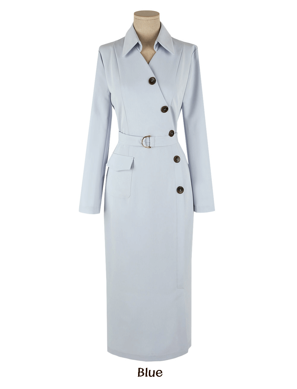 Open-Collar Belted Dress with Timeless Charm